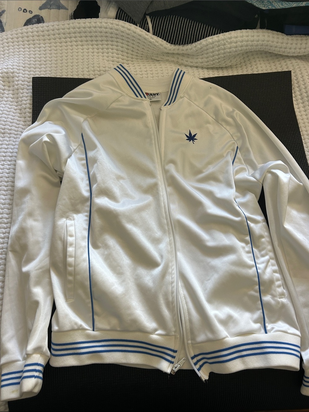 White Lightweight Track Jacket with Blue Trim
